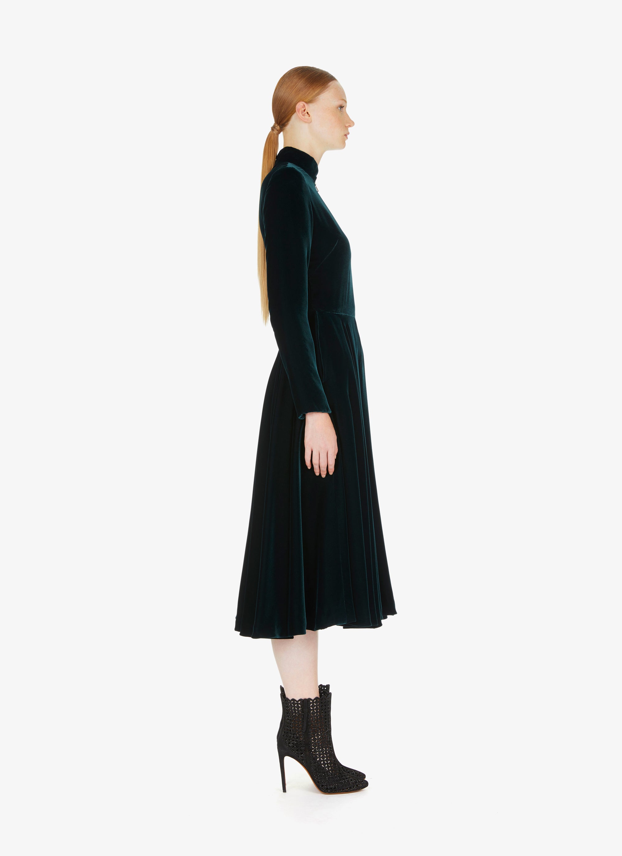 Robe longue fluide en velours - Foret