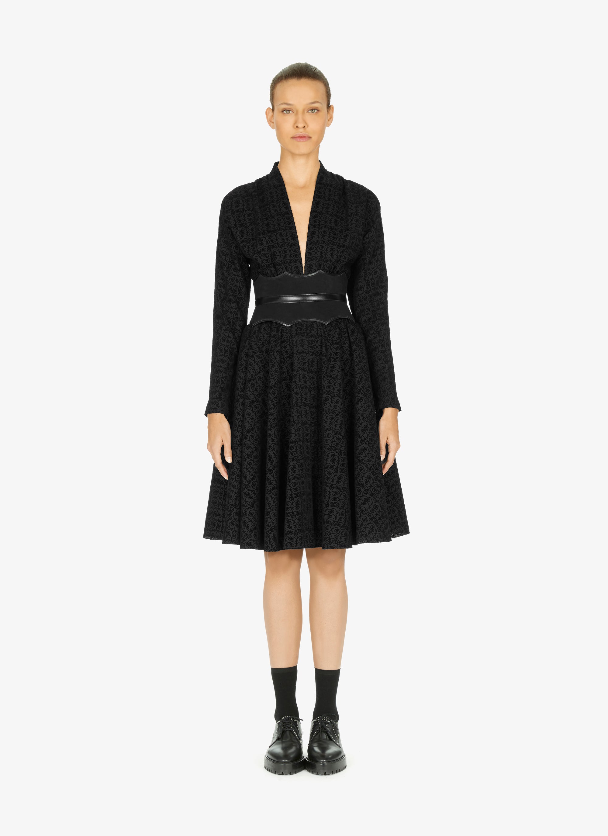Robe évasée à imprimé graphique en laine - Noir