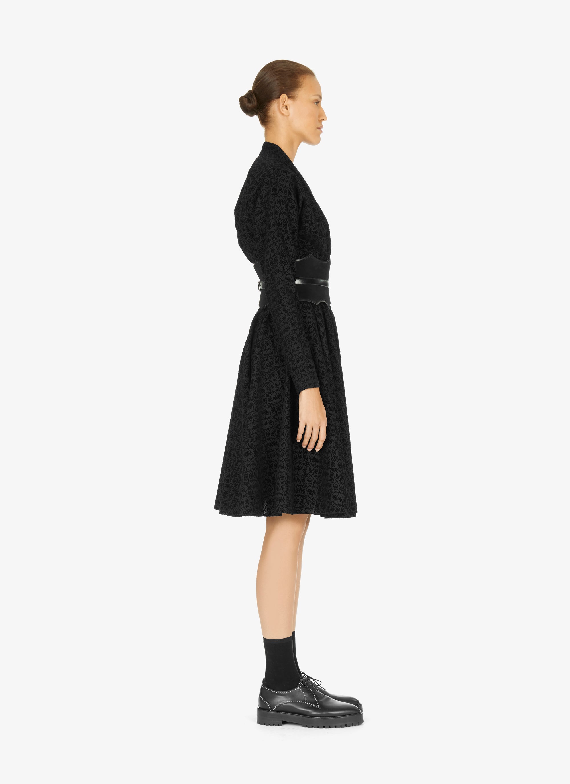 Robe évasée à imprimé graphique en laine - Noir