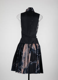 Silk floral print flared dress - Blue & Flesh