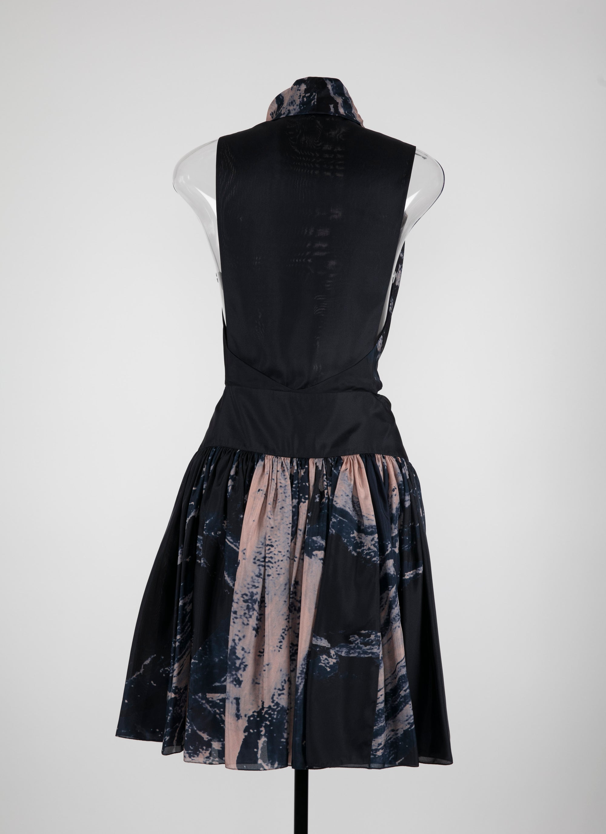 Silk floral print flared dress - Blue & Flesh