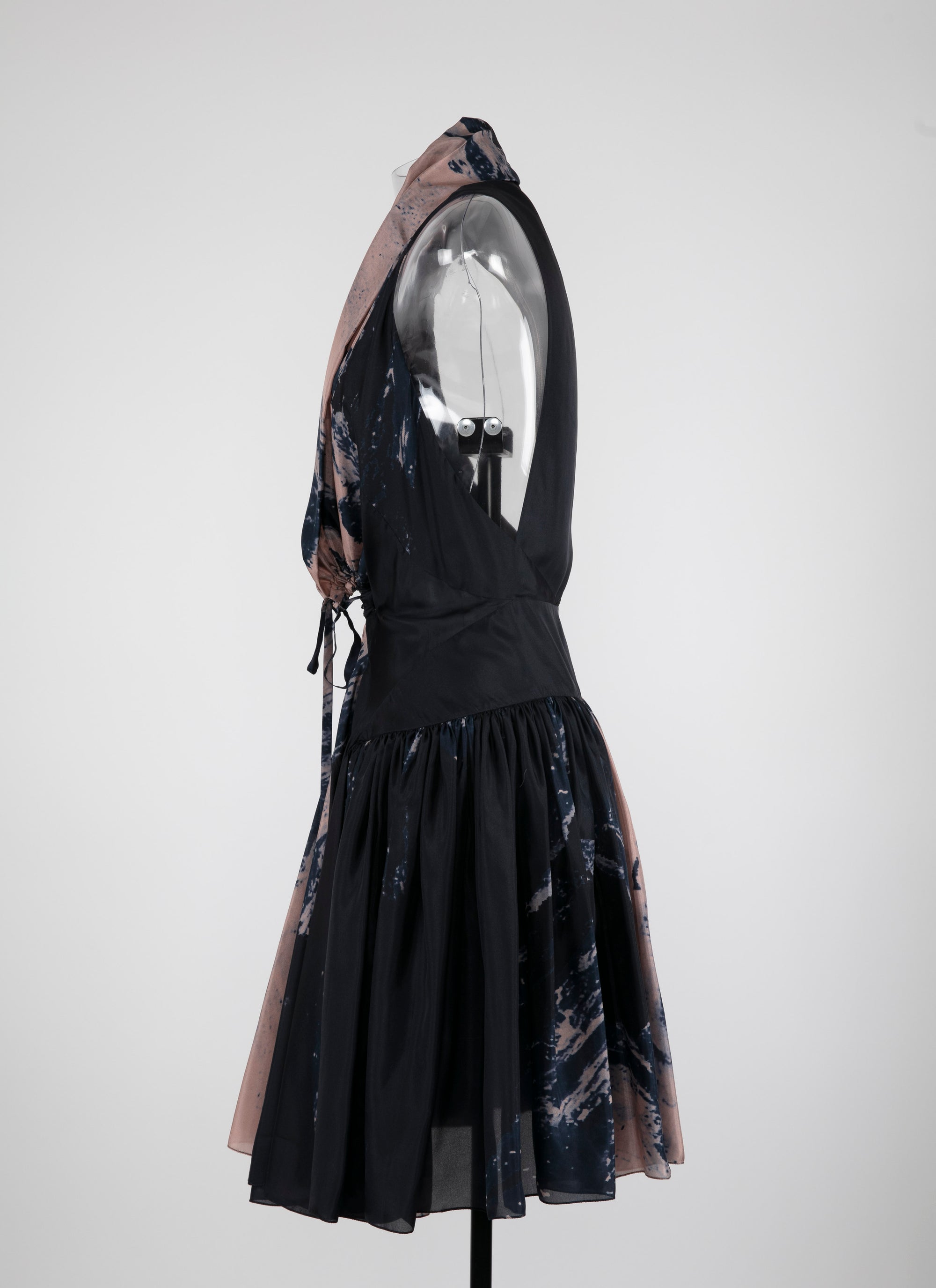 Silk floral print flared dress - Blue & Flesh