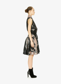 Silk floral print flared dress - Blue & Flesh