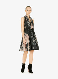 Silk floral print flared dress - Blue & Flesh