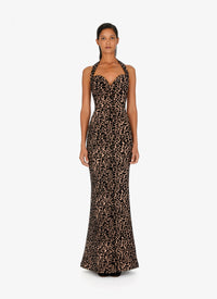 Robe longue bustier à motif panthère en laine - Chair & Noir