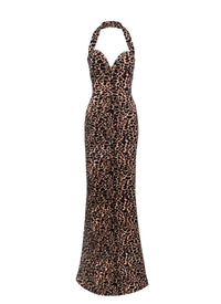 Robe longue bustier à motif panthère en laine - Chair & Noir