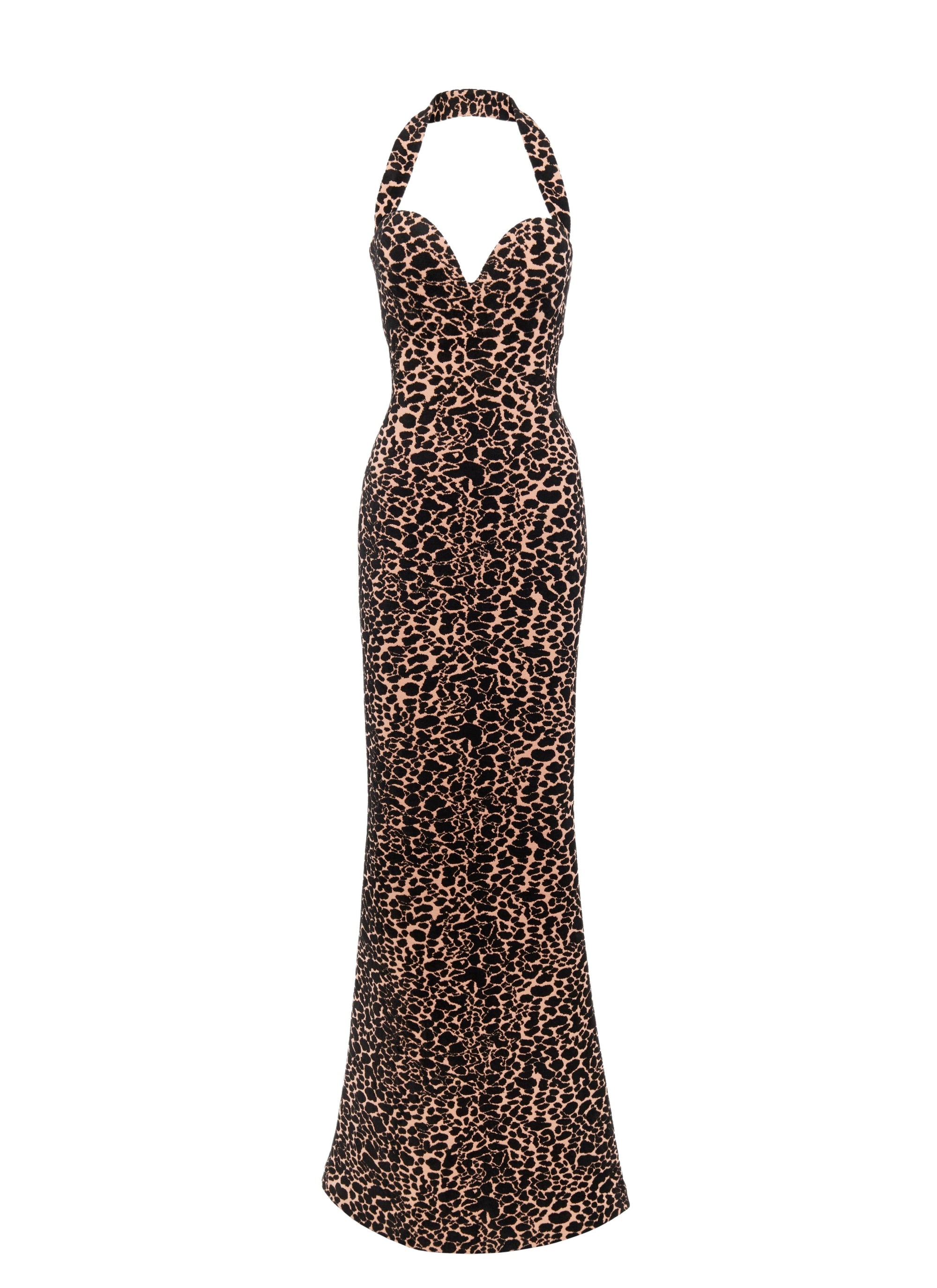 Robe longue bustier à motif panthère en laine - Chair & Noir