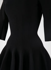 Robe courte à manches longues Maille piquée - Noir