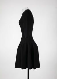 Robe courte à manches longues Maille piquée - Noir