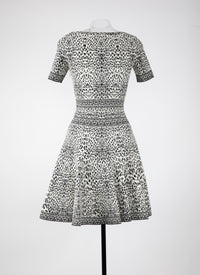Short-sleeved knitted lynx dress - White & Black