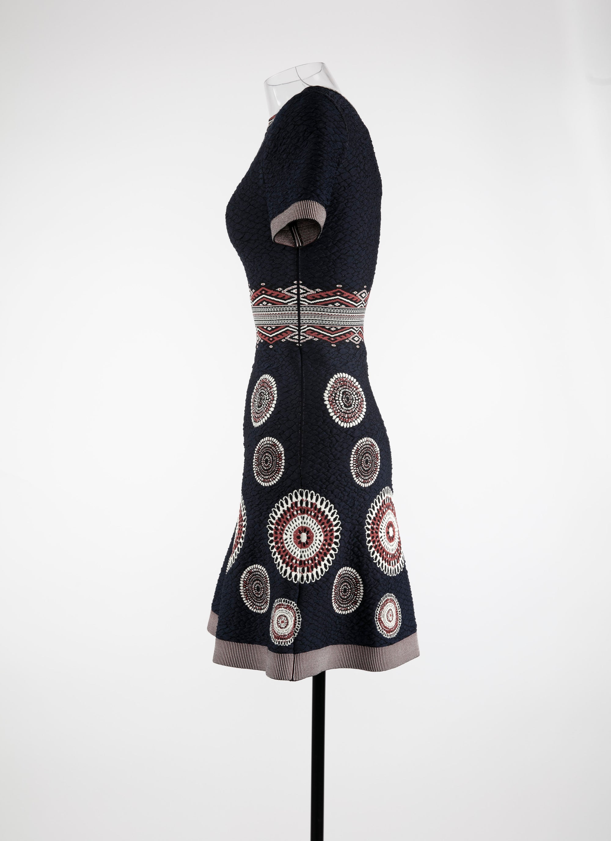 Robe évasée à motif rond en maille - Nuit & Bordeaux