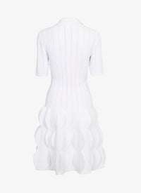 Scalloped knitted polo dress - White