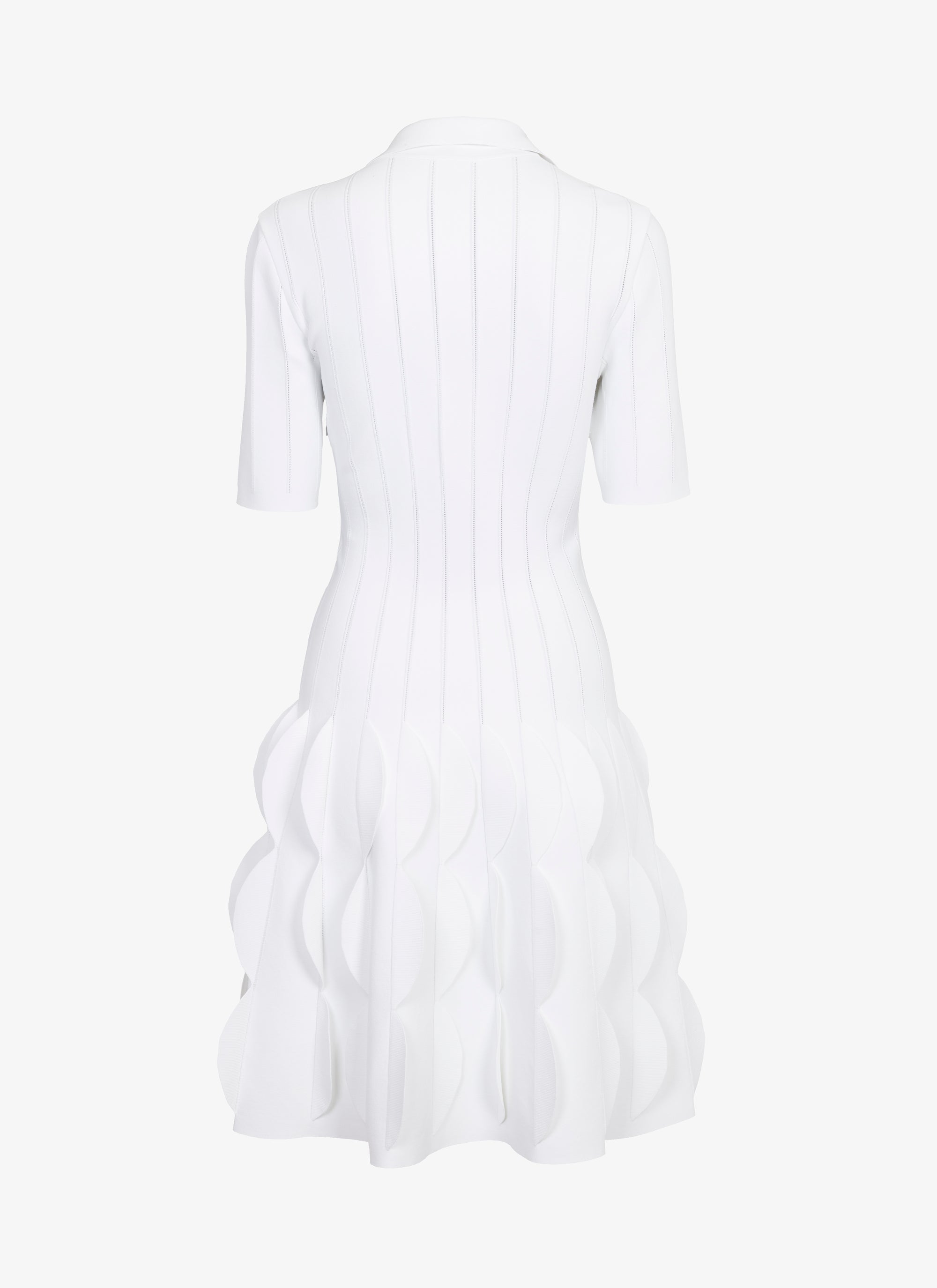 Scalloped knitted polo dress - White