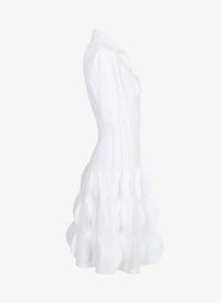 Scalloped knitted polo dress - White