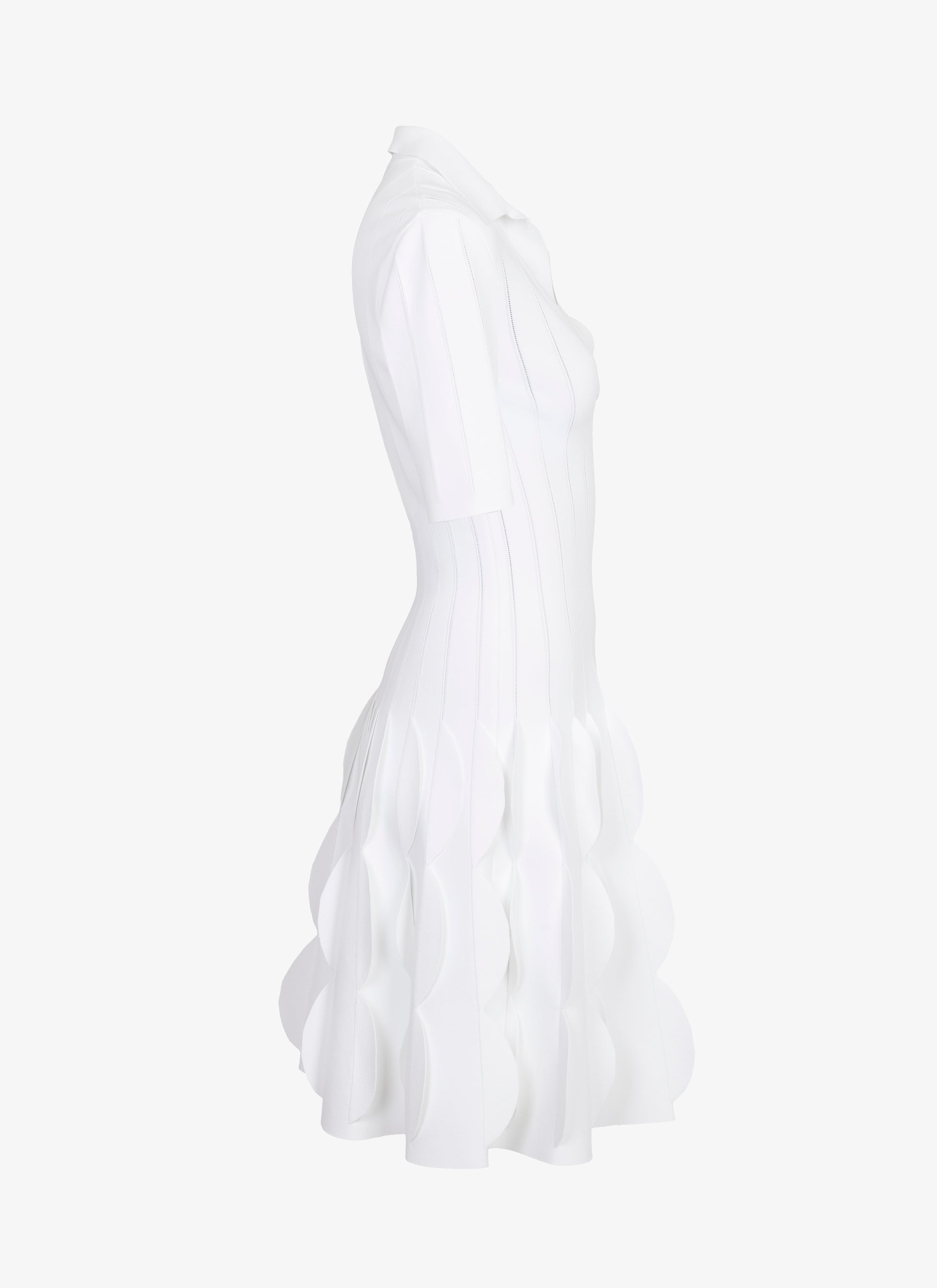 Scalloped knitted polo dress - White