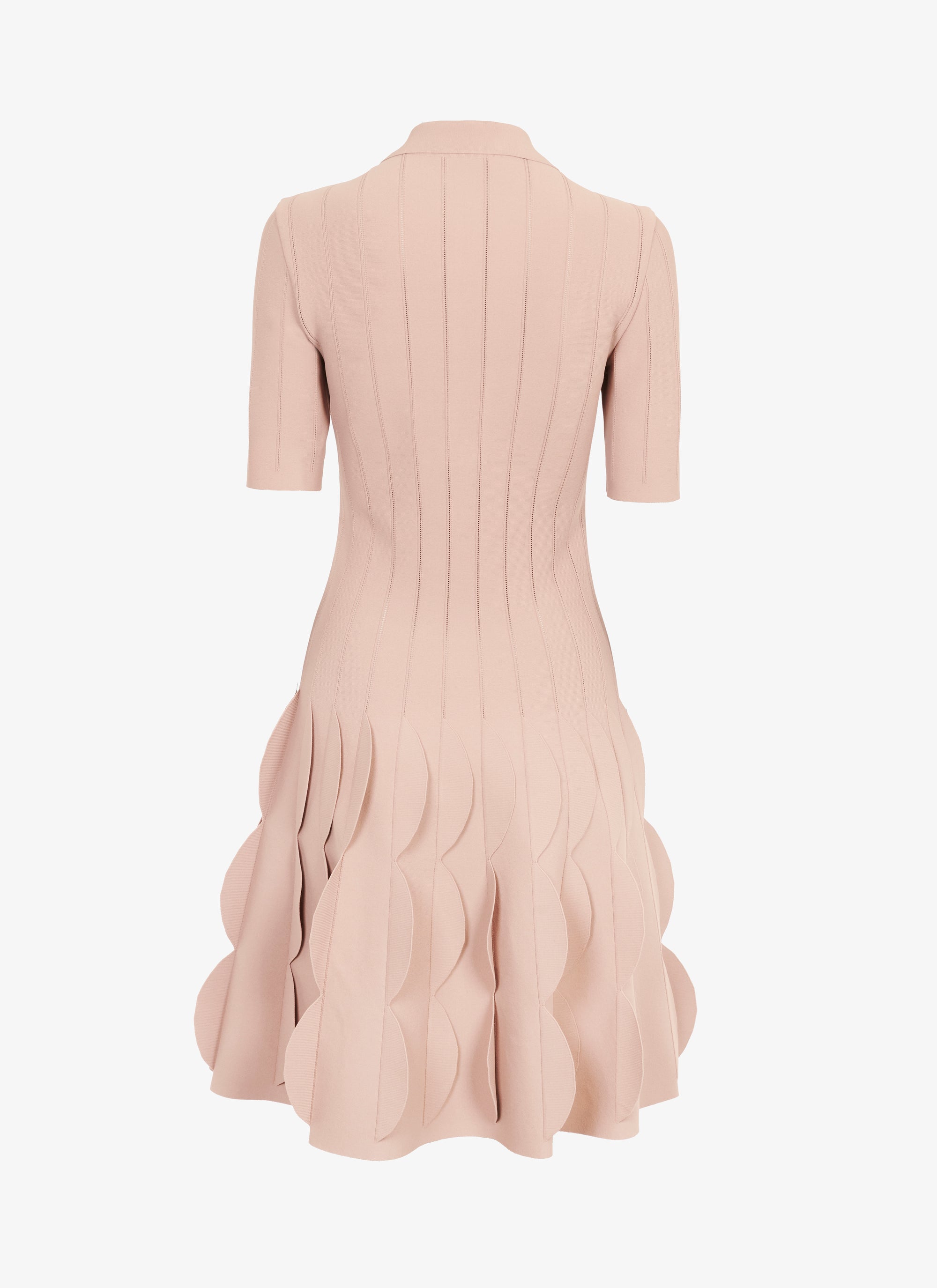 Scalloped knitted polo dress - Flesh