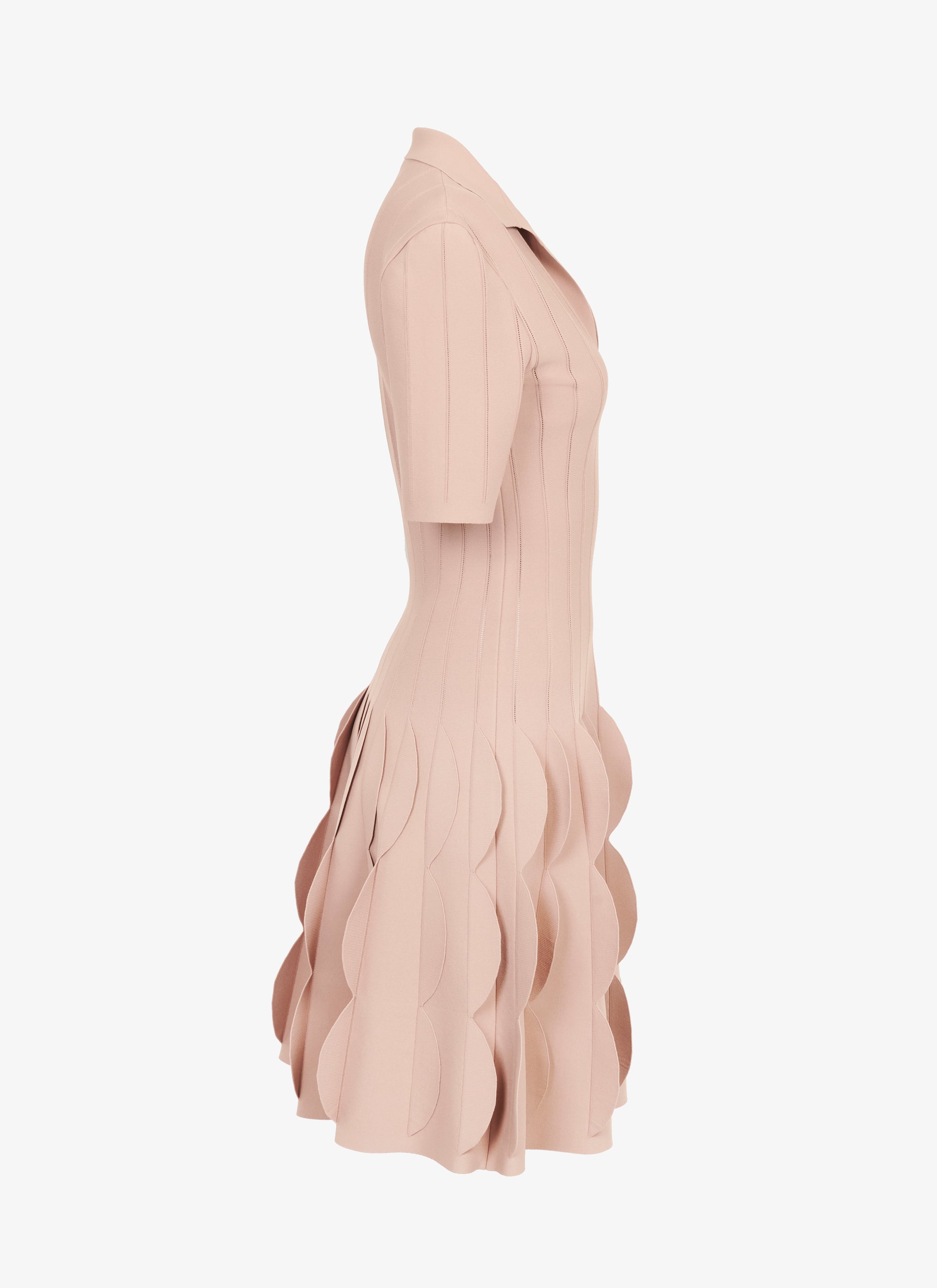 Scalloped knitted polo dress - Flesh