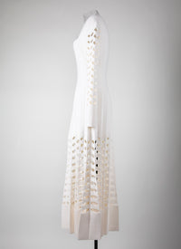 Long-sleeved pleated wool dress - Ivory