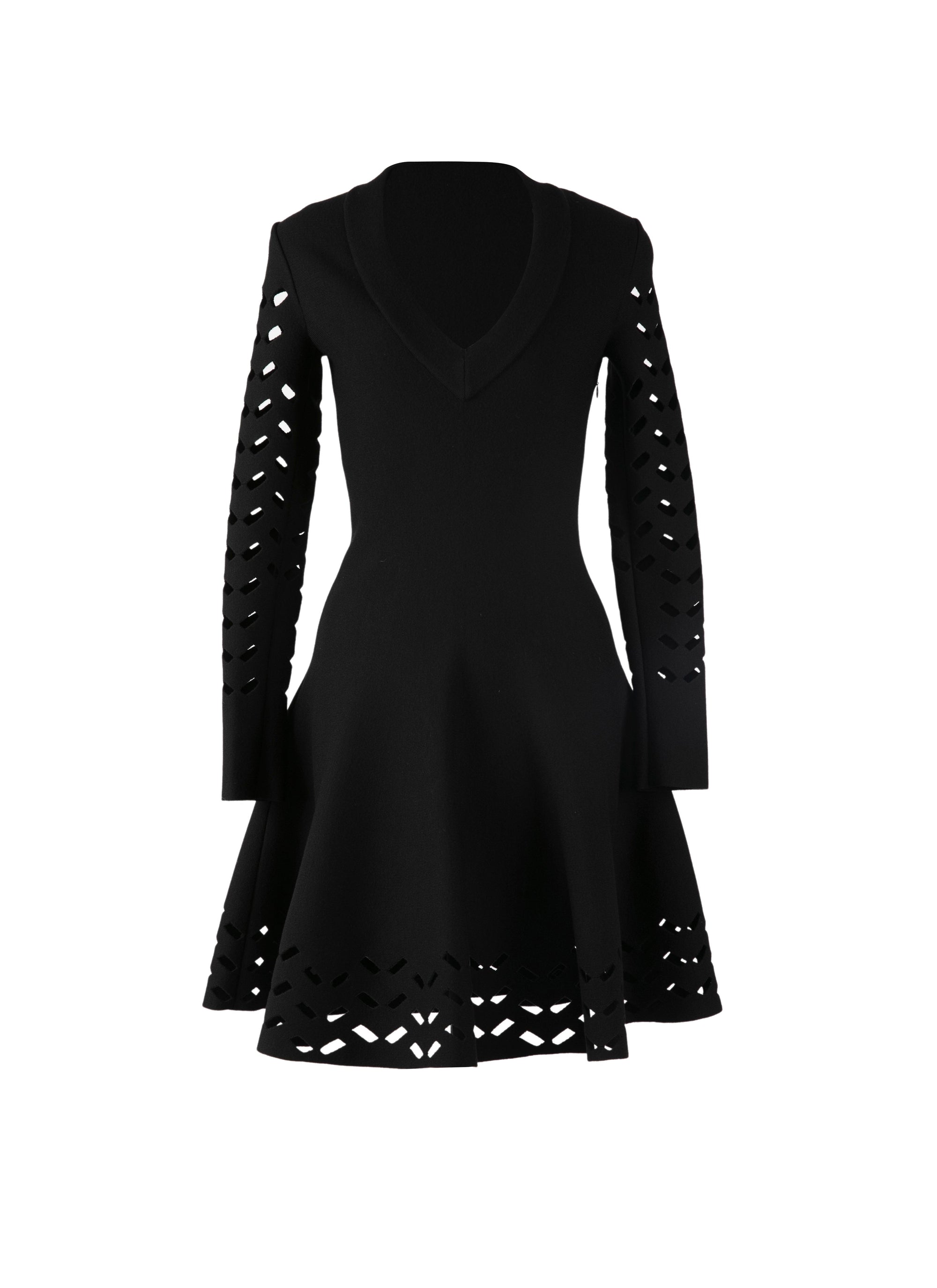 Long sleeve wool mini dress - Black