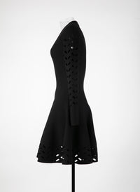 Long sleeve wool mini dress - Black