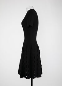 Mini robe à manches courtes en maille - Noir