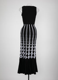 Robe longue bustier en maille - Noir & Blanc