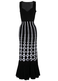 Robe longue bustier en maille - Noir & Blanc