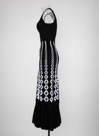 Robe longue bustier en maille - Noir & Blanc