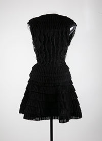 Mini robe sans manches à froufrous en soie - Noir