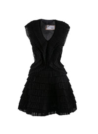 Mini robe sans manches à froufrous en soie - Noir