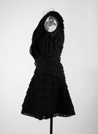 Mini robe sans manches à froufrous en soie - Noir