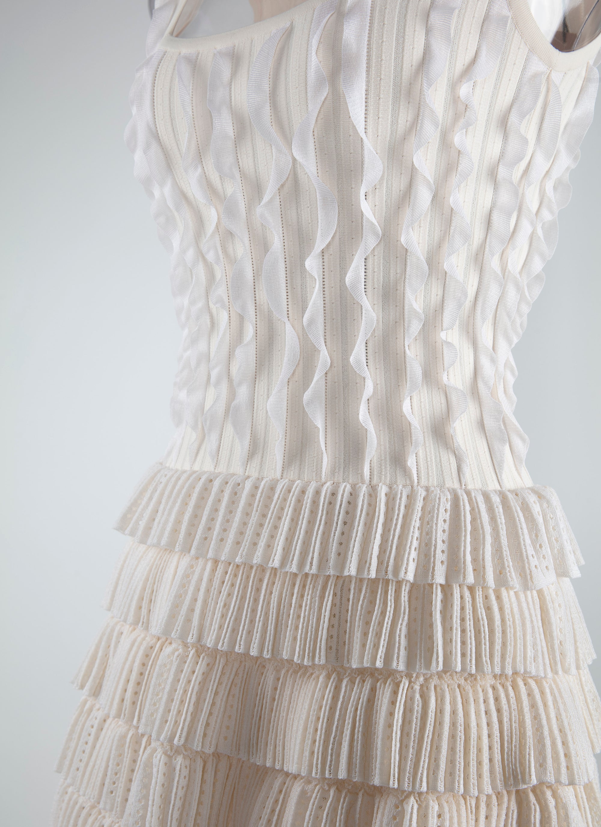 Robe de soirée longue à mini-frous en soie - Ivoire