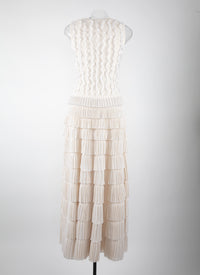 Robe de soirée longue à mini-frous en soie - Ivoire