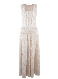 Robe de soirée longue à mini-frous en soie - Ivoire