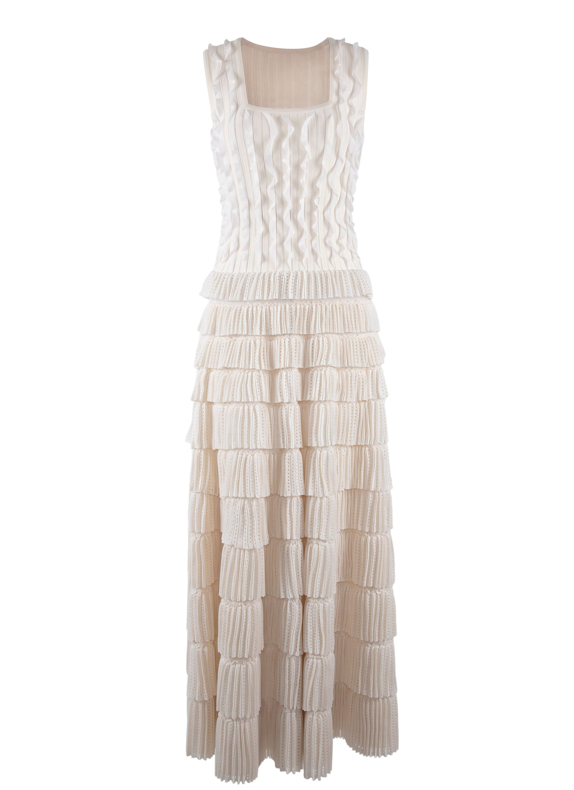 Robe de soirée longue à mini-frous en soie - Ivoire