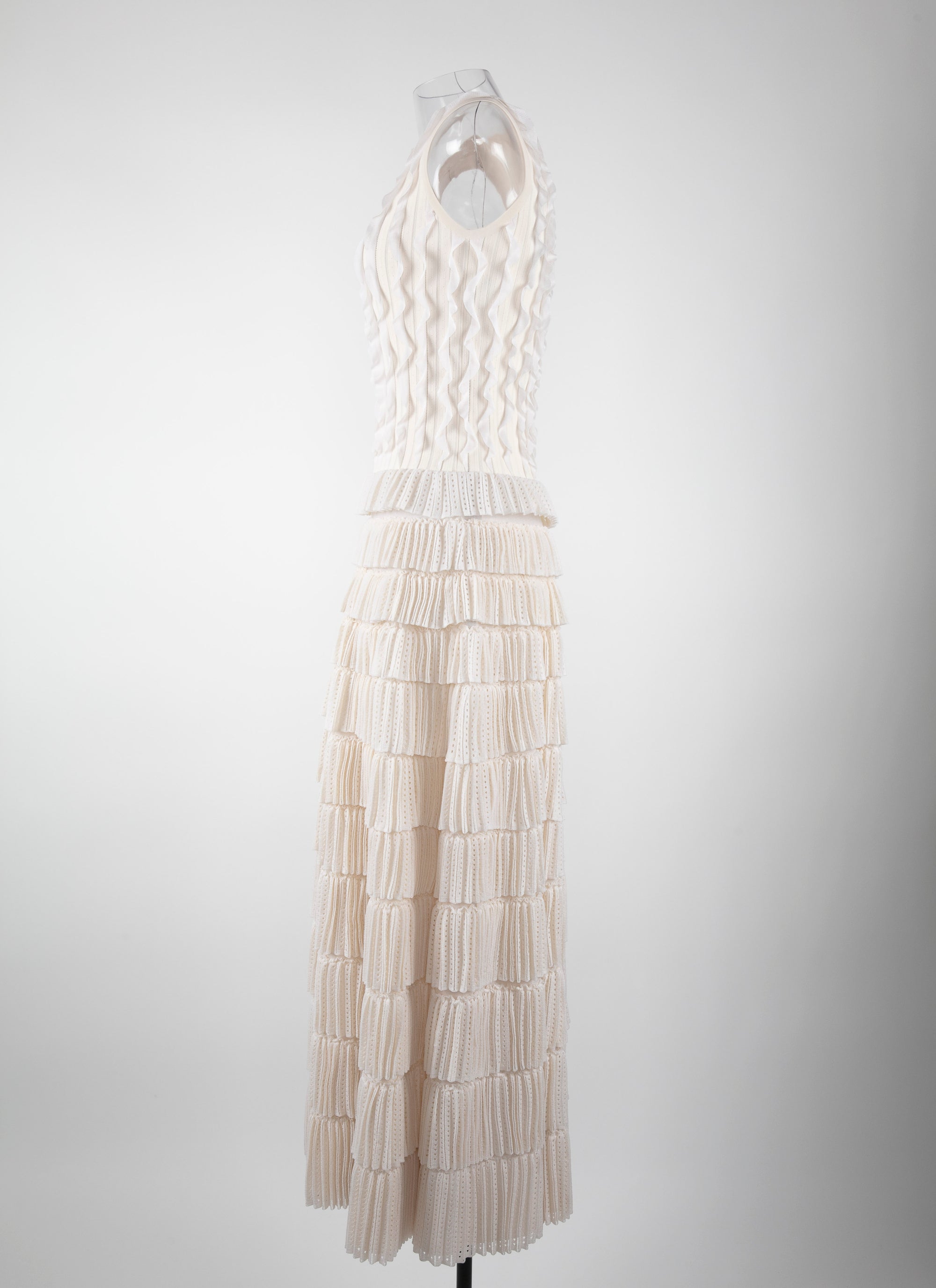 Robe de soirée longue à mini-frous en soie - Ivoire