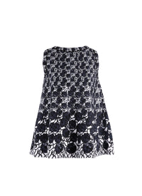 Tunique sans manches Plumeria en laine - Bleu & Noir