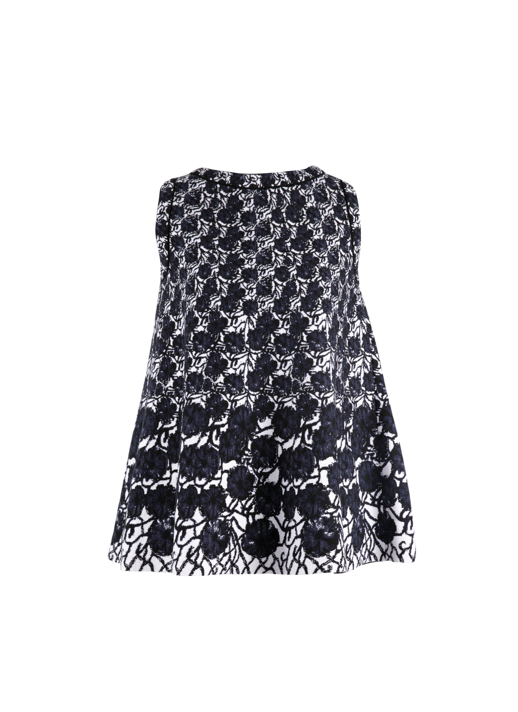 Tunique sans manches Plumeria en laine - Bleu & Noir