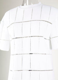 Pull manches courtes en maille et raphia - Blanc