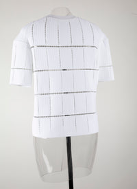 Pull manches courtes en maille et raphia - Blanc