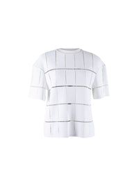 Pull manches courtes en maille et raphia - Blanc