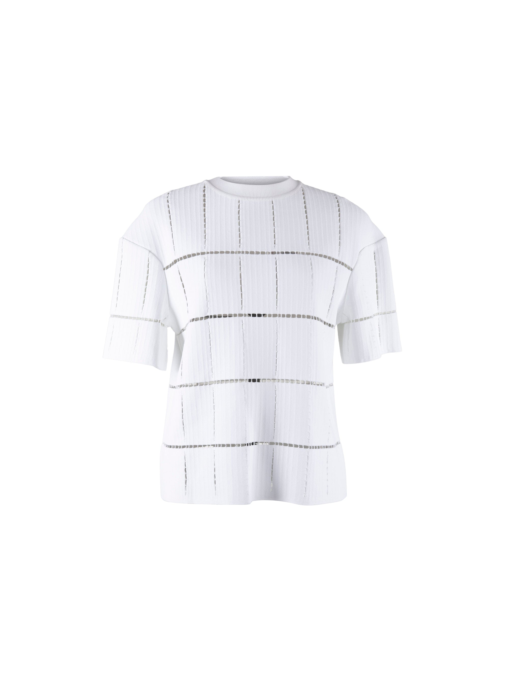 Pull manches courtes en maille et raphia - Blanc