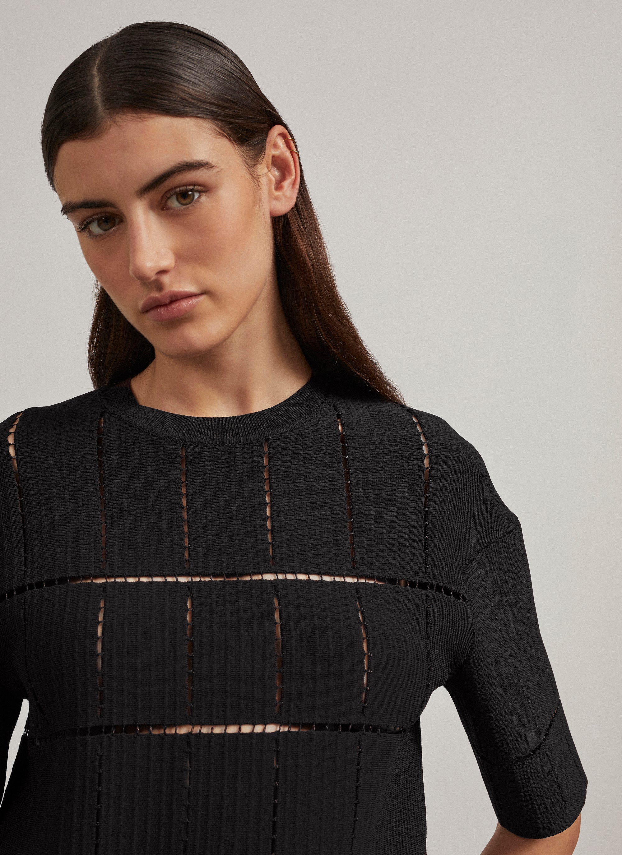 Pull manches courtes en maille et raphia - Blanc