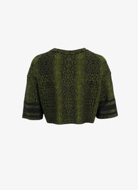 Pull court en maille jacquard animalier - Noir & Vert