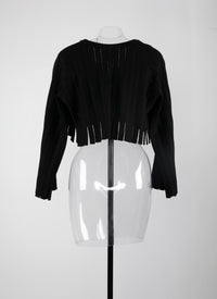Pull court à franges en laine - Noir