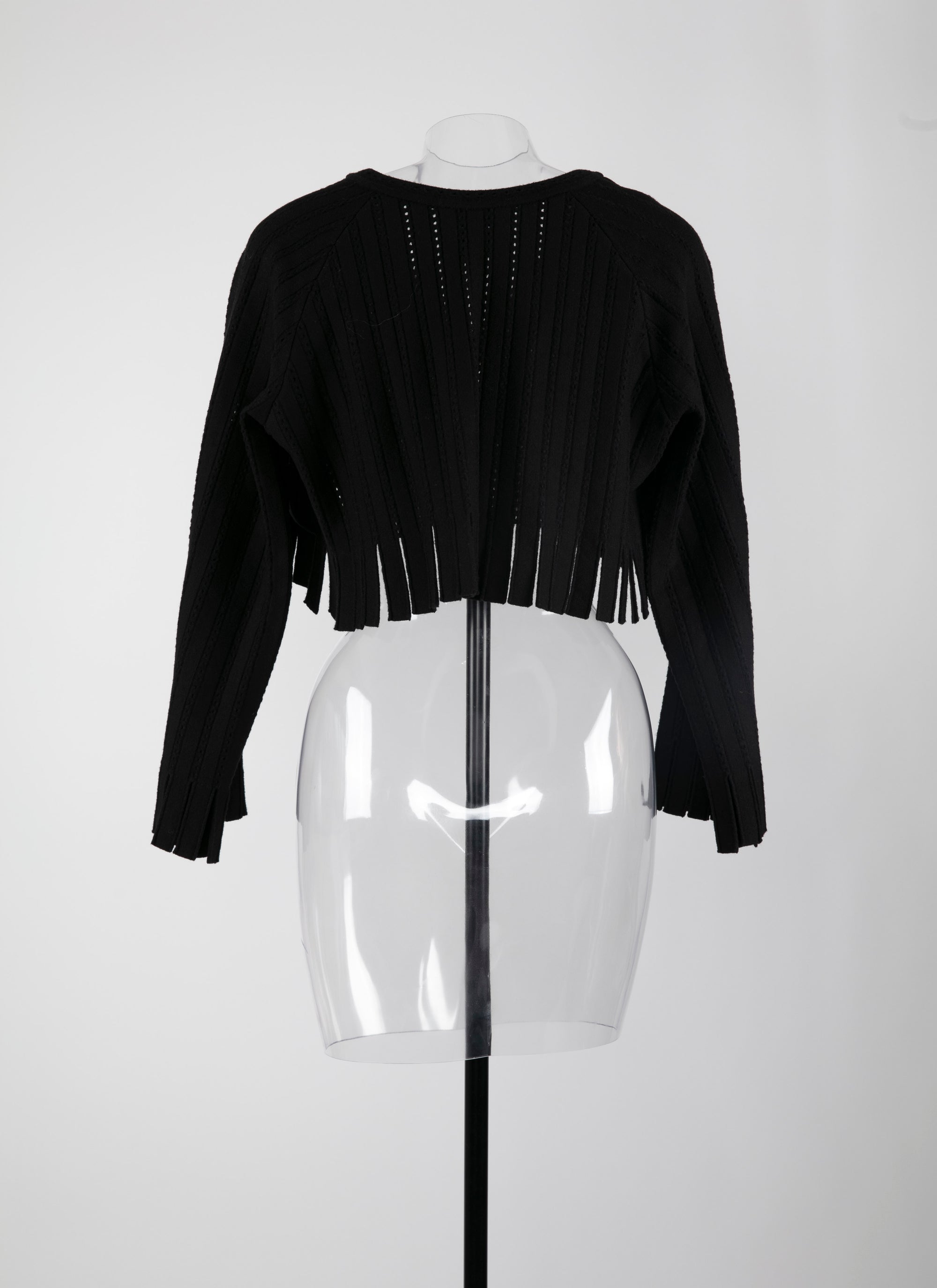 Pull court à franges en laine - Noir