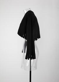 Pull court à franges en laine - Noir