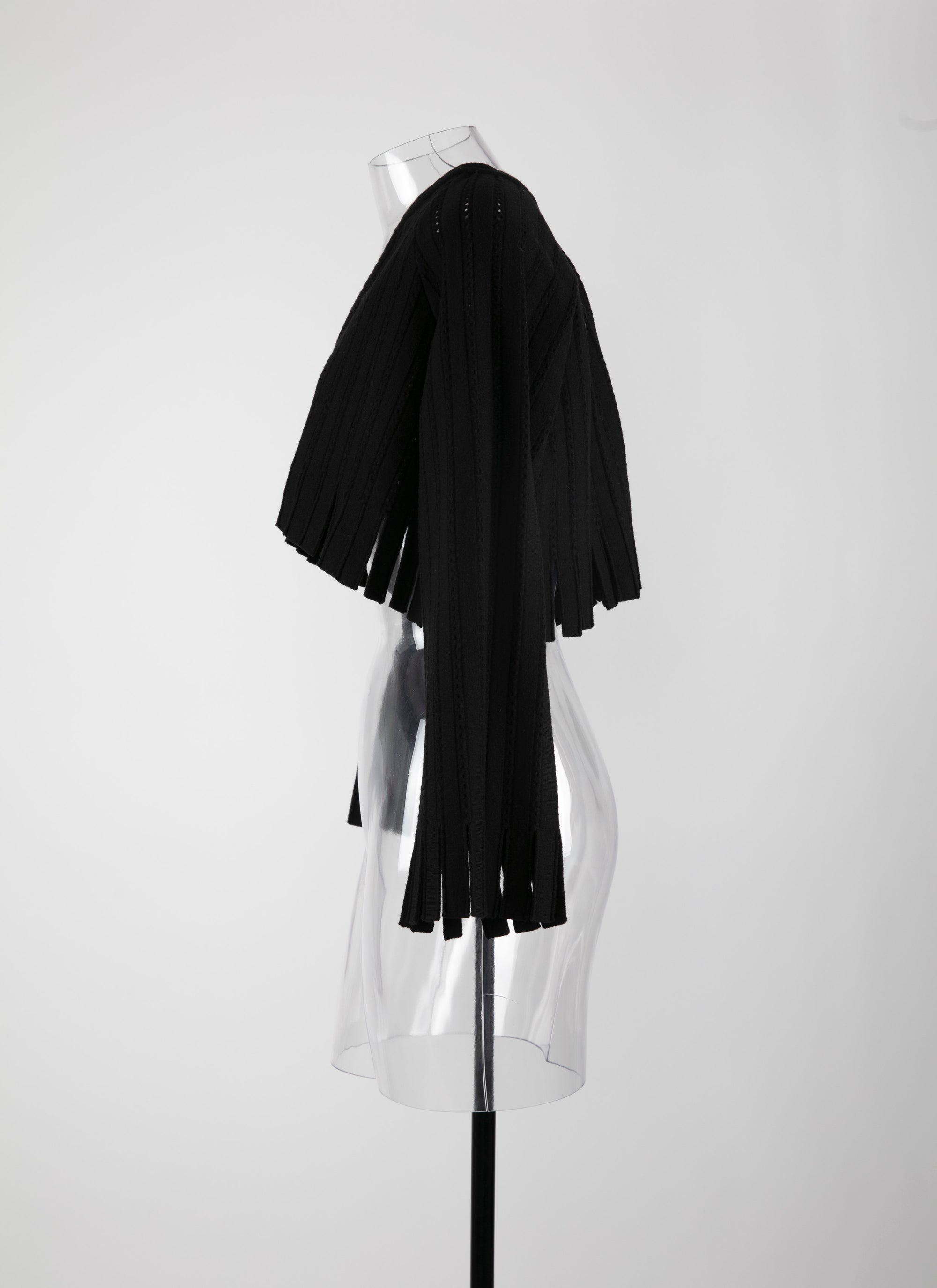 Pull court à franges en laine - Noir