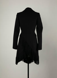 Slim-fit jacket in fine wool with fringes - Night
