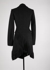 Veste cintrée en laine fine à franges - Anthracite